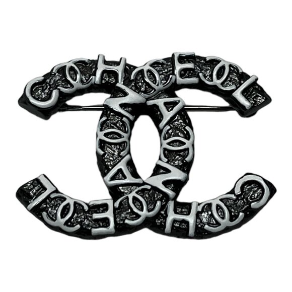 Chanel CC Logo Letter Brooch Metal with Enamel (B&W) - Picture 6 of 6